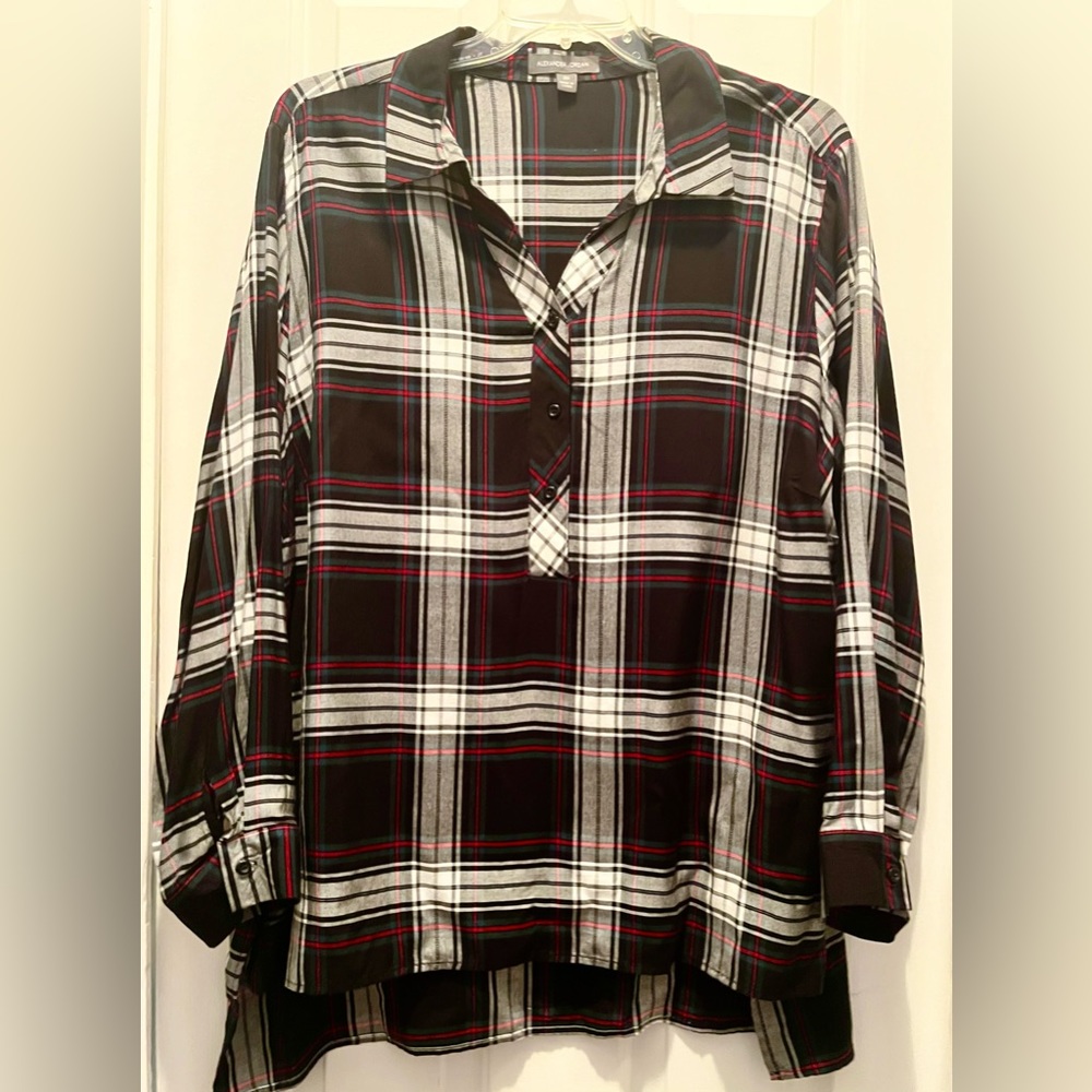 Alexander Jordan Women's Size 2X Plaid Long Sleeve Pullover Tunic Top Shirt